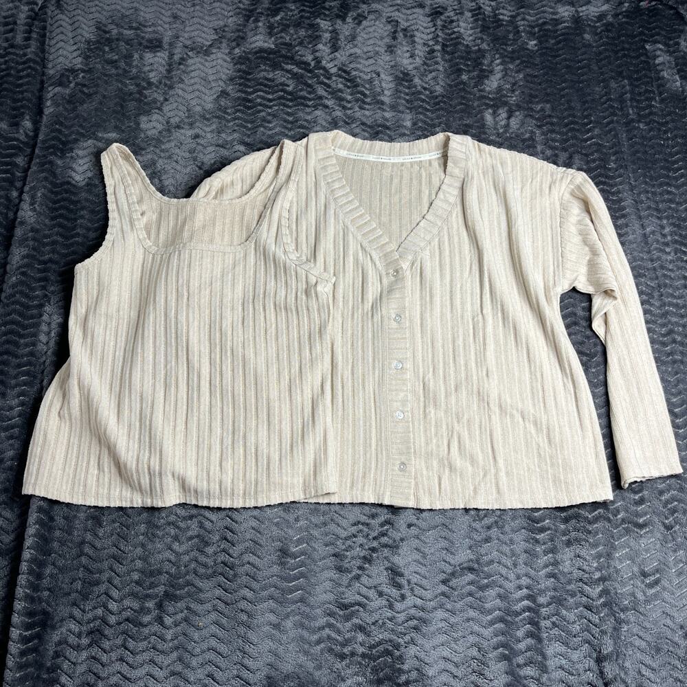Women's Cozy Long Sleeve Cardigan & top Heather Cream Size S